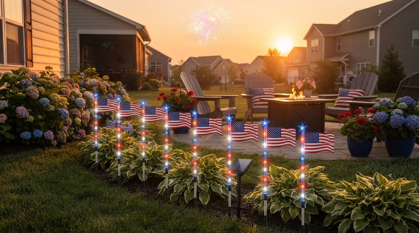 Transform Your Lawn with the 8-in-1 American Flag Solar Light Set