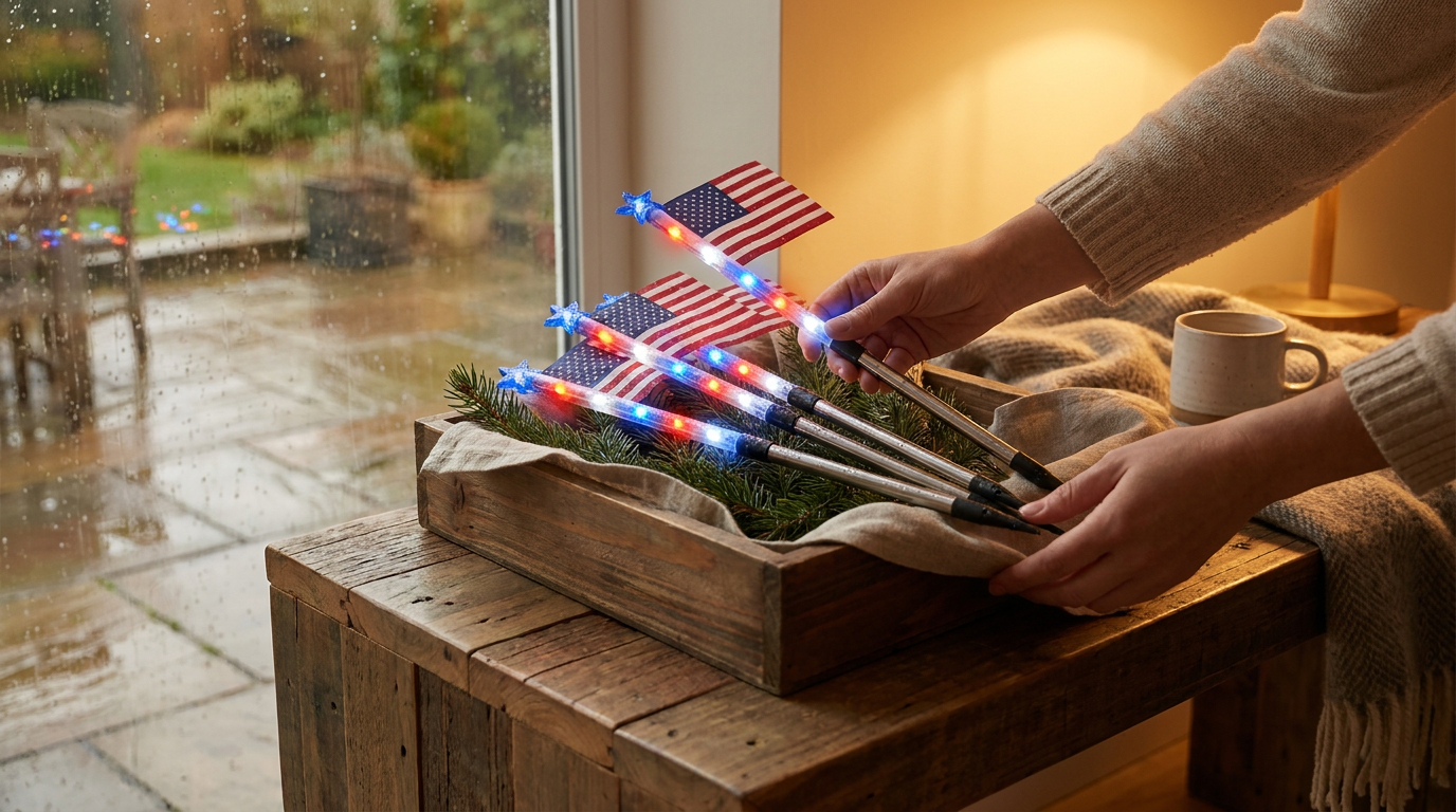 American Flag Solarlights Performance in Wet Weather