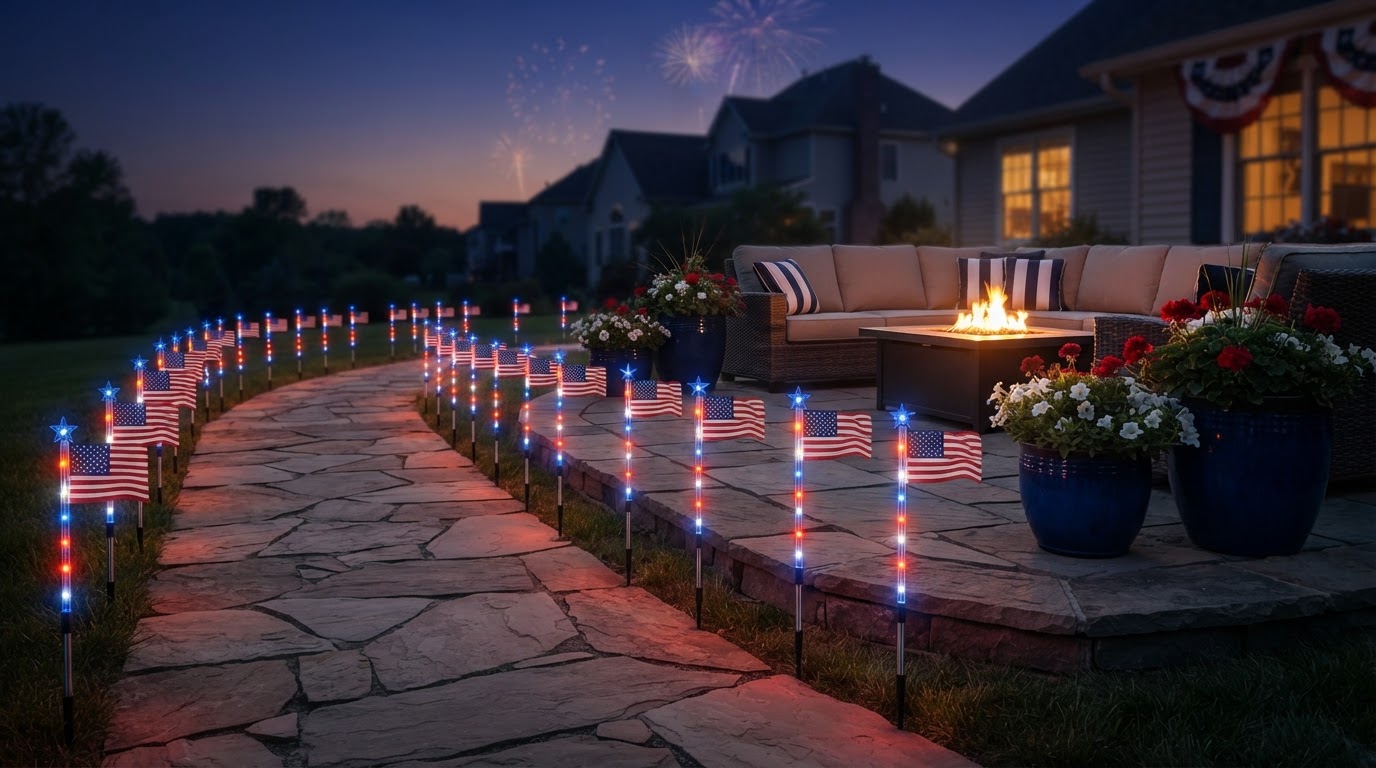 American Flag Solarlights for Yard and Garden Displays