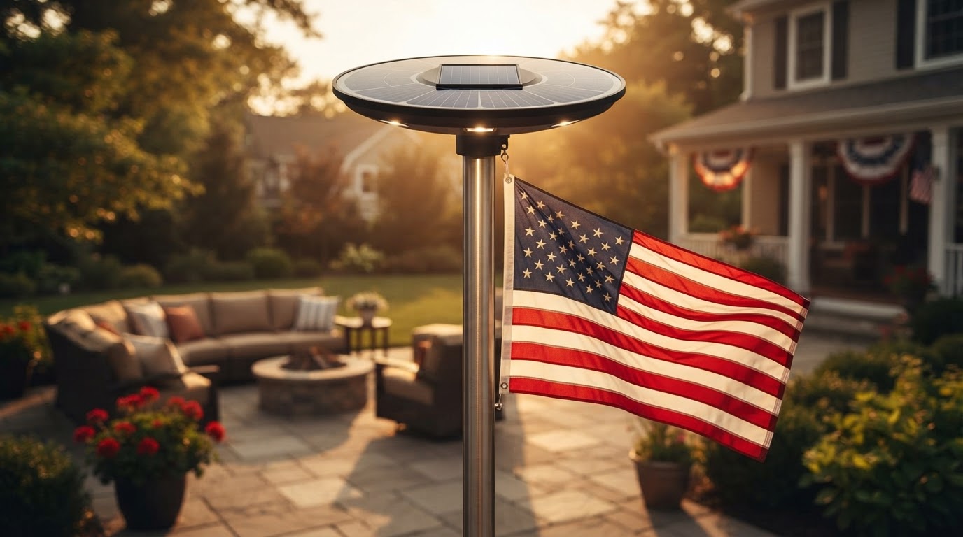 How does an American Flag Solarlights top mount work?