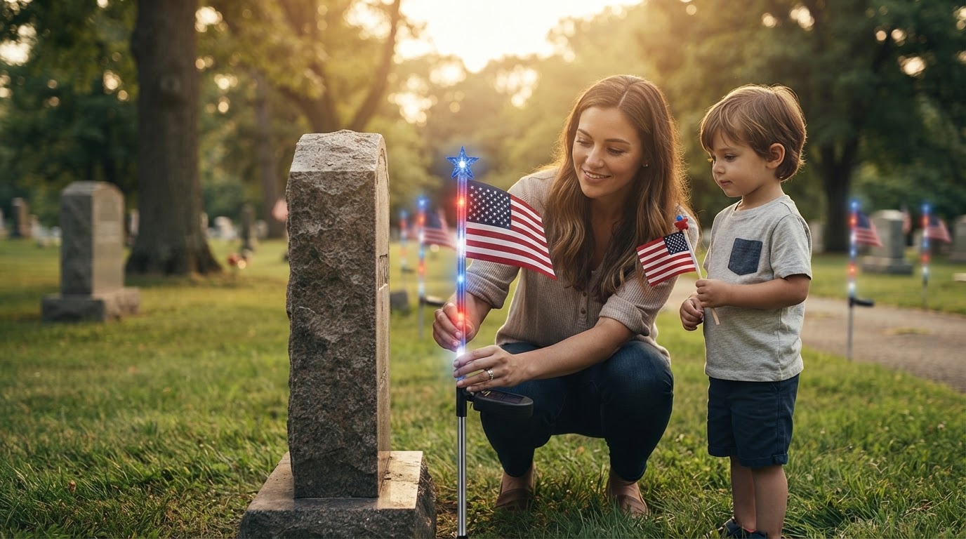 How do I install an American Flag Solarlight at a cemetery?