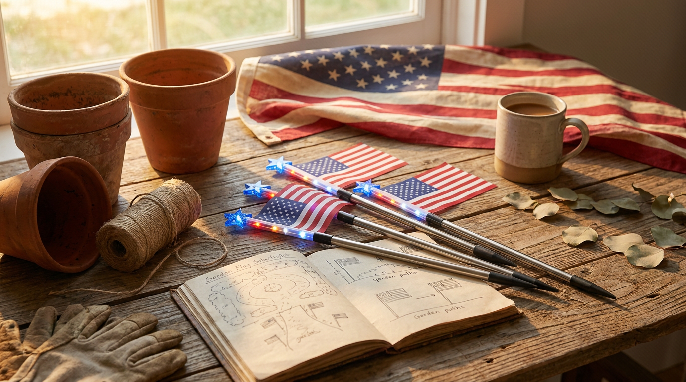 American Flag Solarlights for July 4th Walkway Design