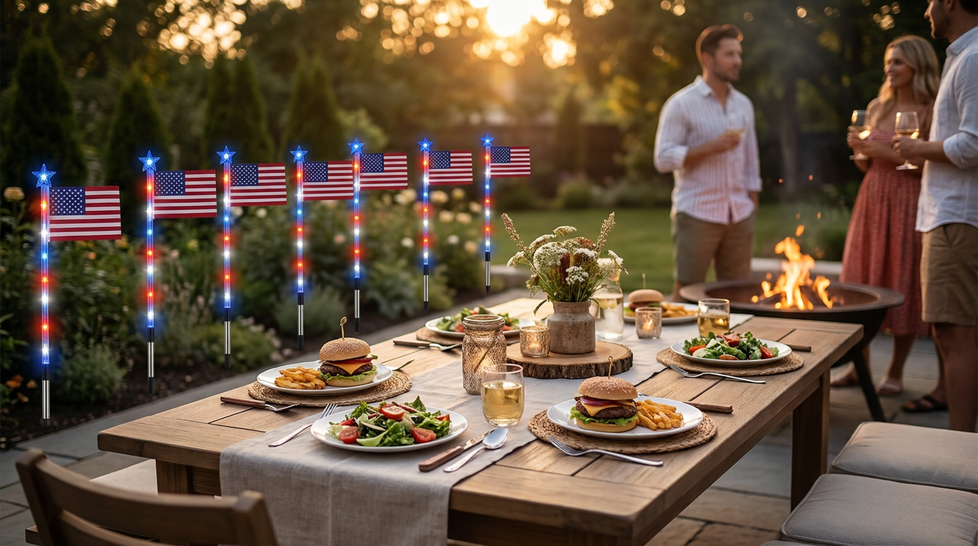 Summer Hosting Hacks: Solar Flag Lights for Backyard BBQs