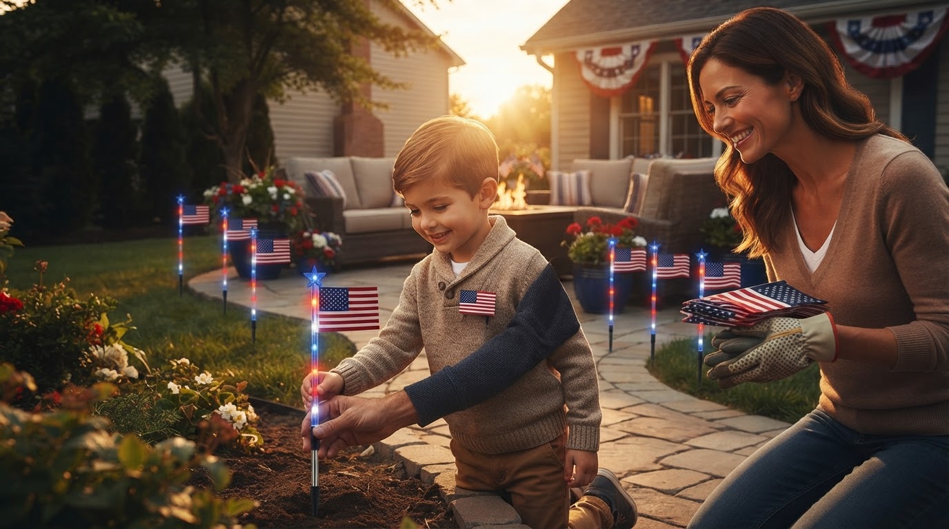 Installing American Flag Solarlights for Veterans Day