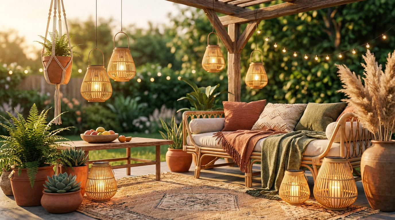 Bamboo Solar Hanging Lantern Styling for Boho Patios