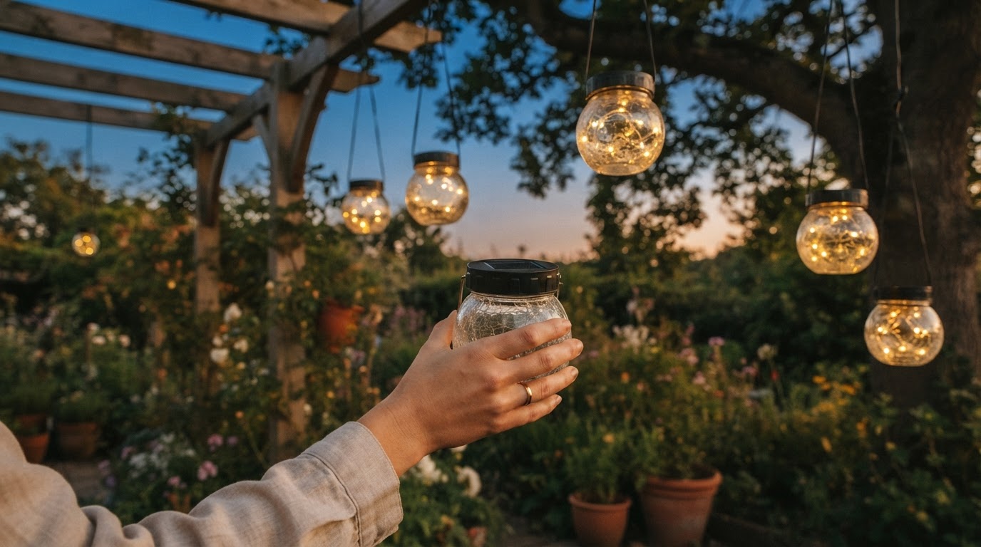 How do hanging solar mason jar lights work?