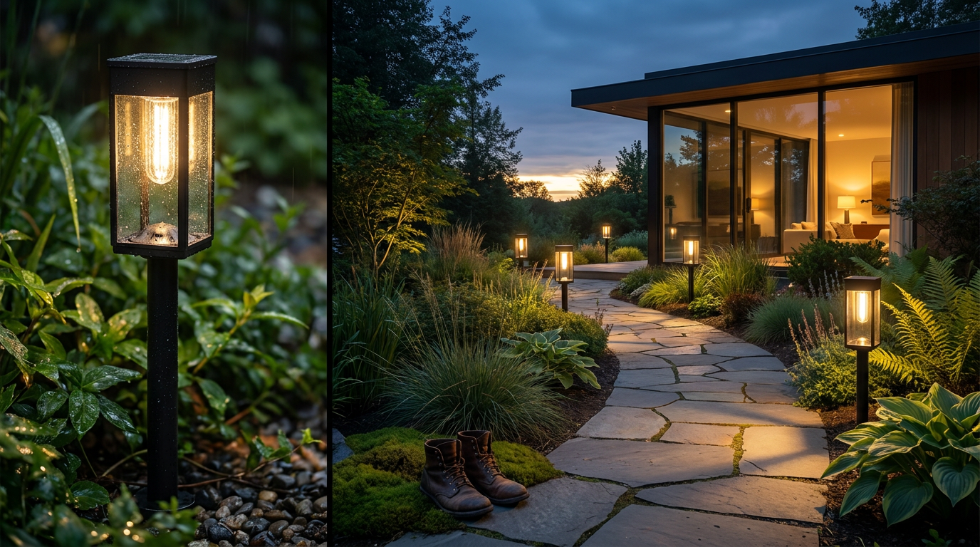 Modern Black Waterproof Solar Garden Pathway Lights with Automatic On And Off