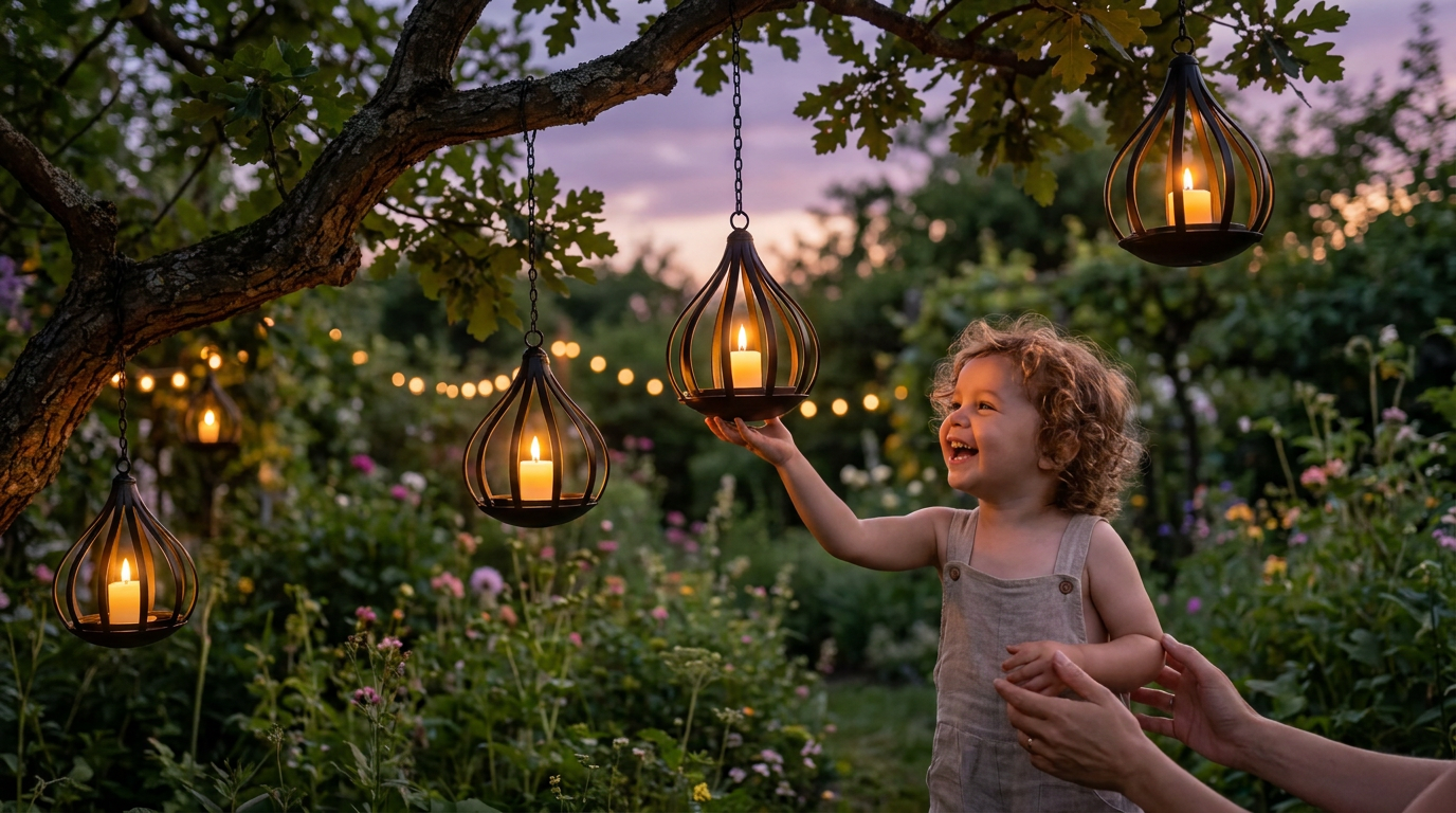 Suspending the Solar Water Drop Lantern from Garden Branches