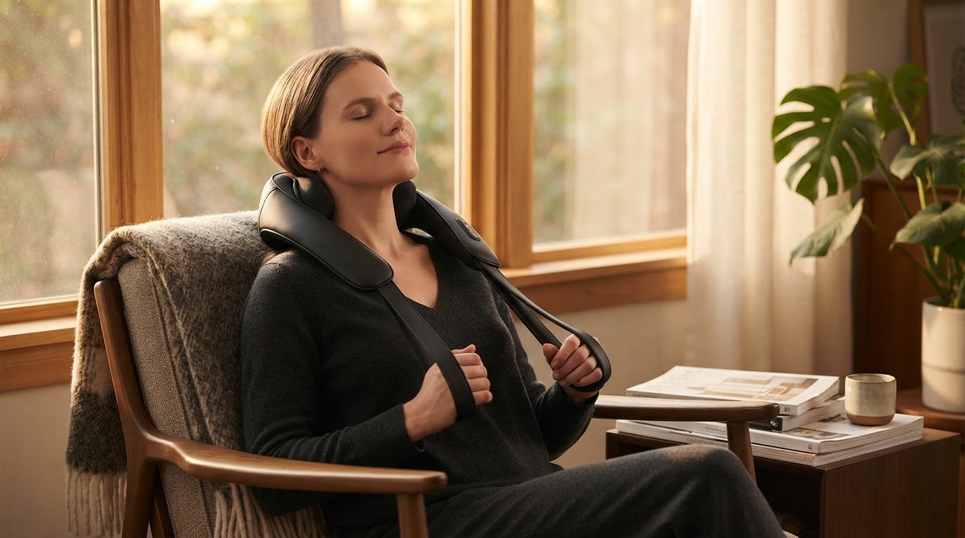 How does a rechargeable neck massager improve portability?