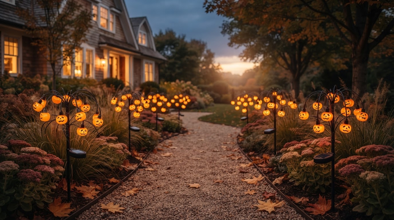 How do Solar Pumpkin Lume Lights illuminate walkways?