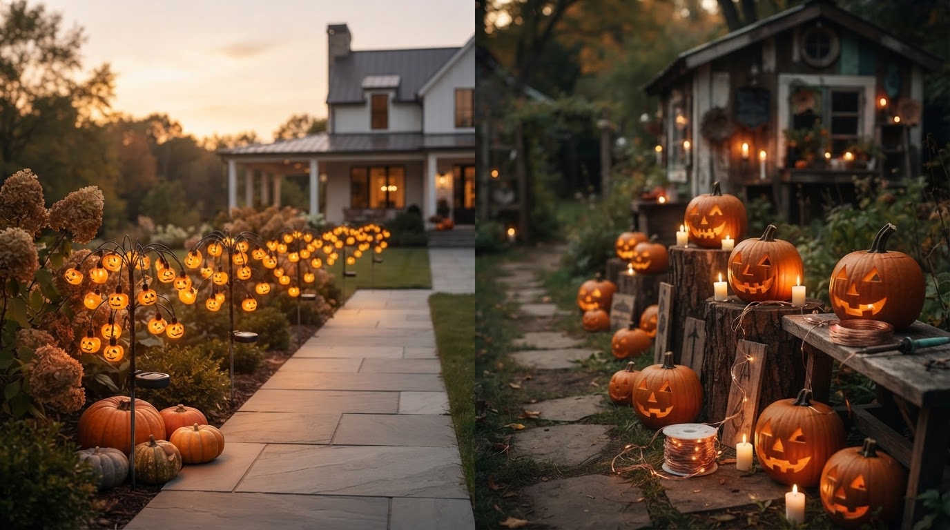 Solar Pumpkin Lume Light vs DIY Halloween Pathway Decor