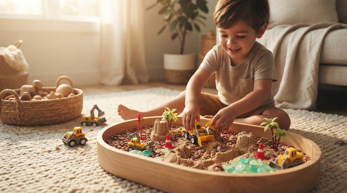 How to Build a Tiny Builders Toy Digging Sensory Bin?