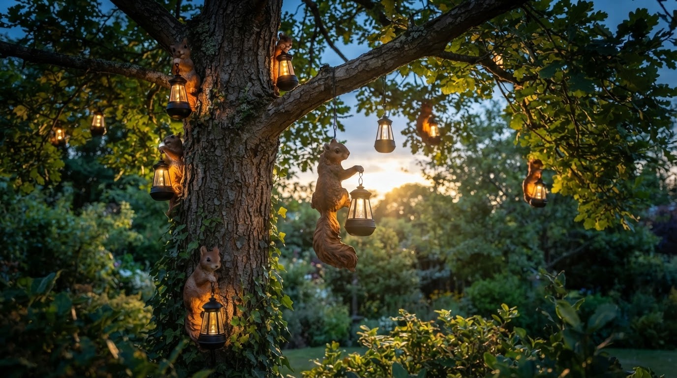 How do hanging Solar Squirrel Lanterns perform in trees?