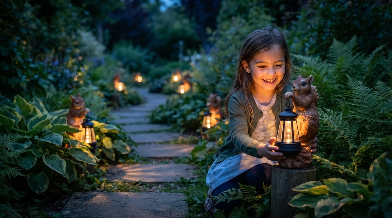 Placing Solar Squirrel Lanterns for Evening Garden Paths