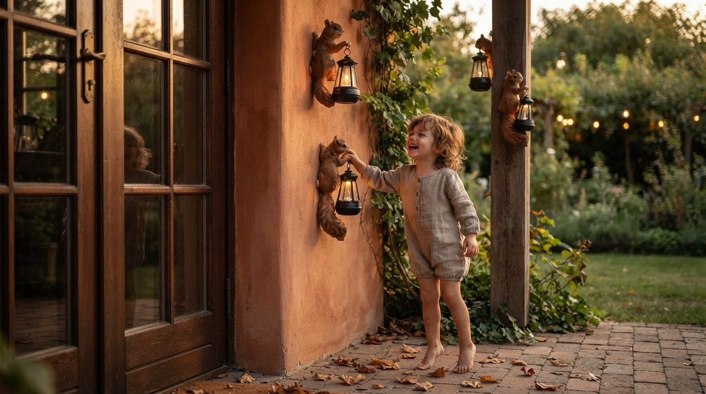 Enhancing Porch Entryways with Solar Squirrel Lanterns
