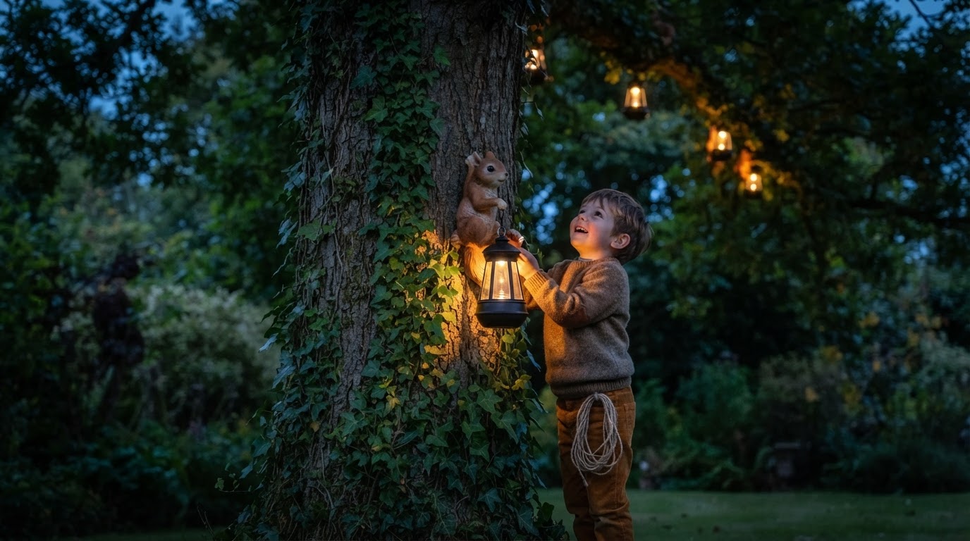 Securing Solar Squirrel Lanterns to Garden Trees
