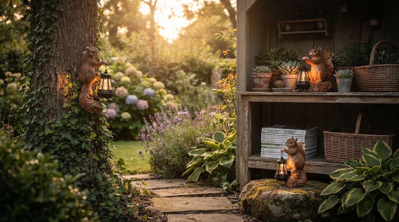 Solar Squirrel Lanterns for Charming Yard Art