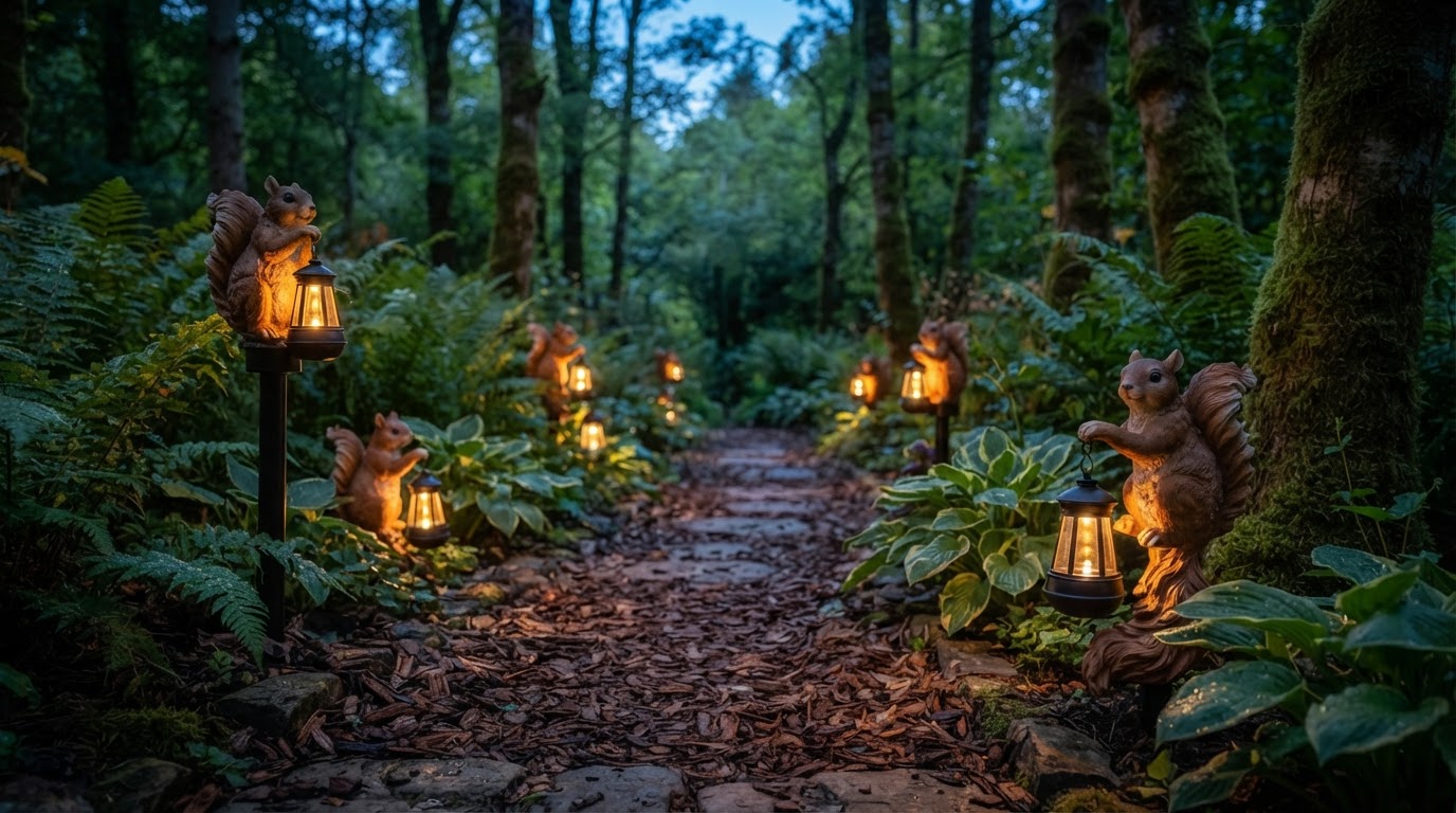 Solar Squirrel Lanterns for Woodland Pathway Lighting
