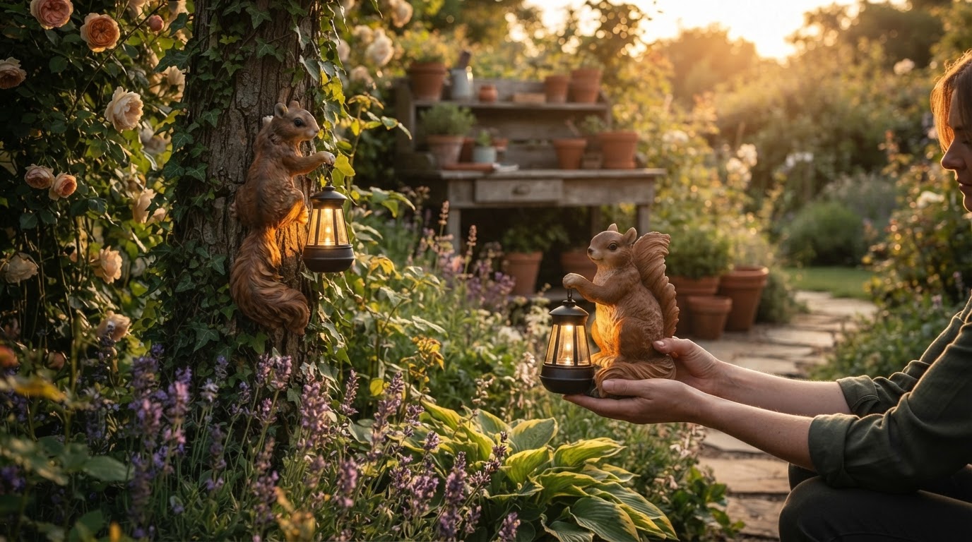 Solar Squirrel Lanterns for Whimsical Garden Design
