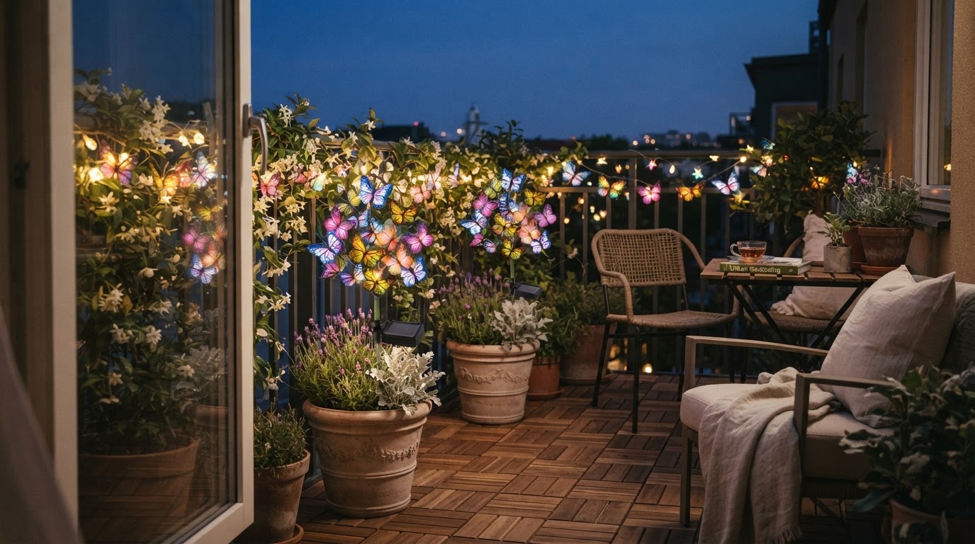 How do I decorate a balcony with Solar Outdoor Fairy Lights?