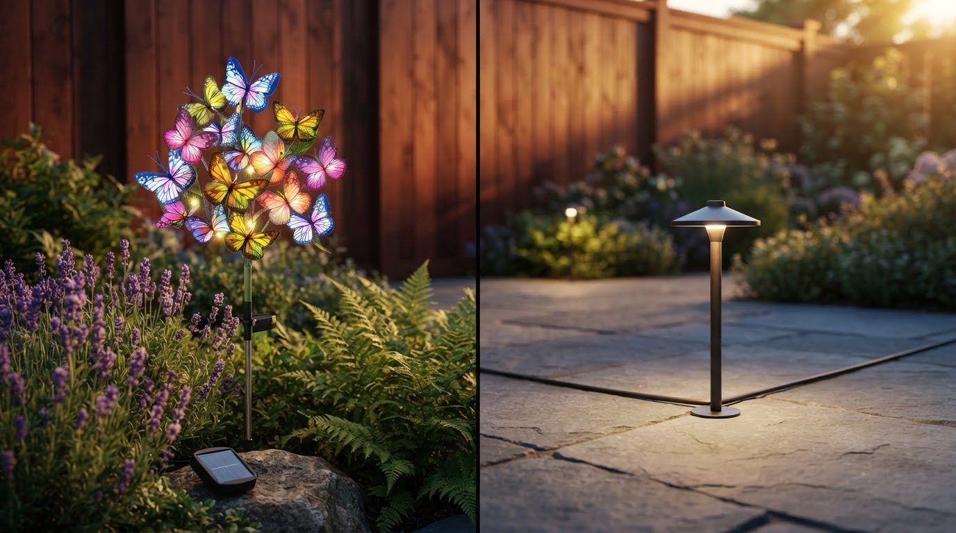 Solar vs Hardwired Outdoor Lighting for Compact Gardens