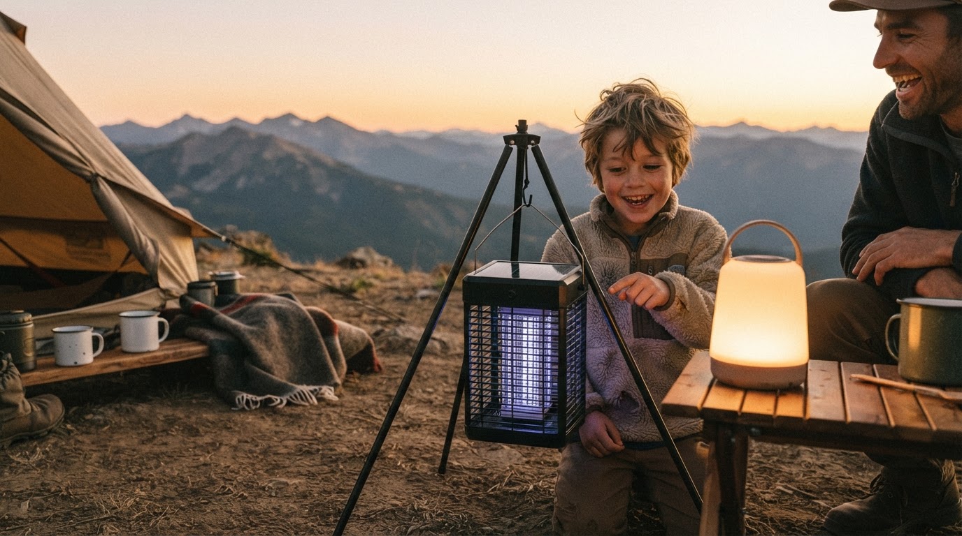 Outdoor Bug Zapper Field Use and Camping Lamp Setup