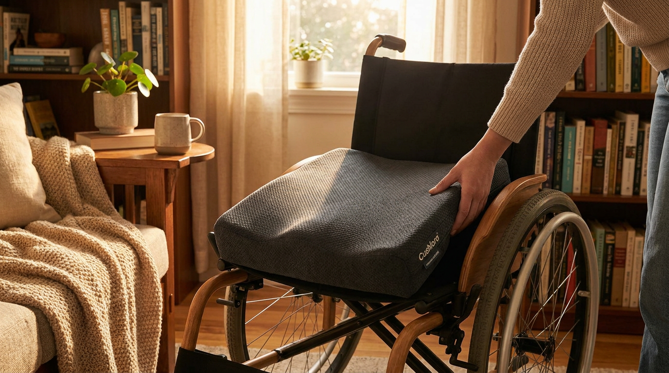 How does a Cushlora seat pad assist wheelchair users?