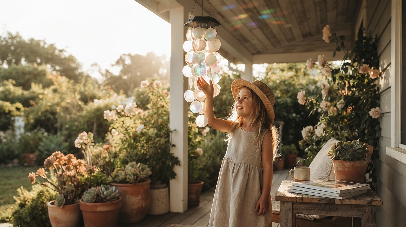 How to set up a solar powered shell wind chime?