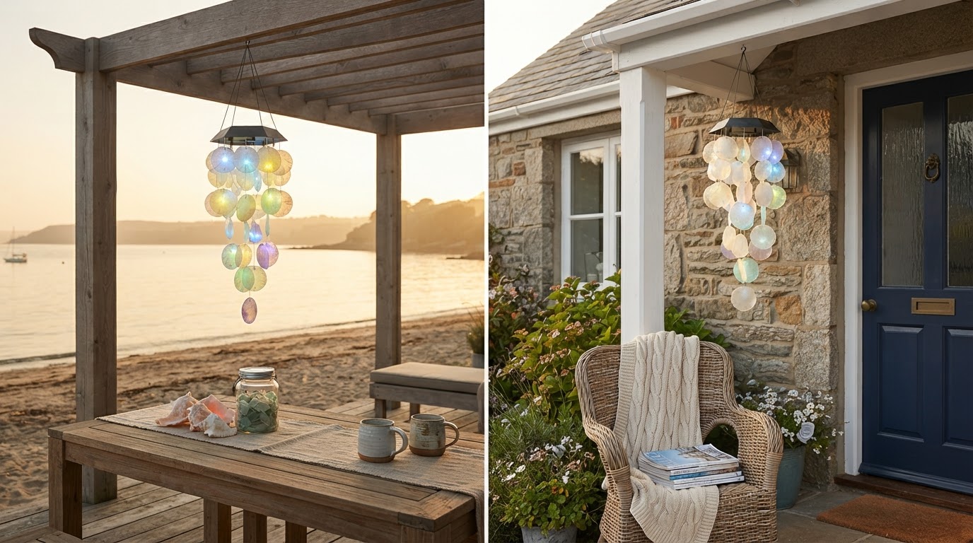 Solar Seashell Chime for Coastal Outdoor Hanging Decor
