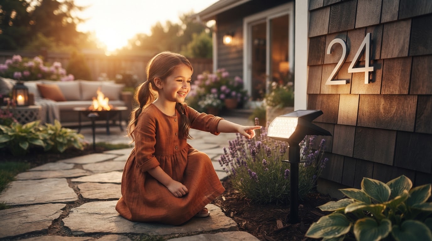 How do I install a solar house number spotlight?