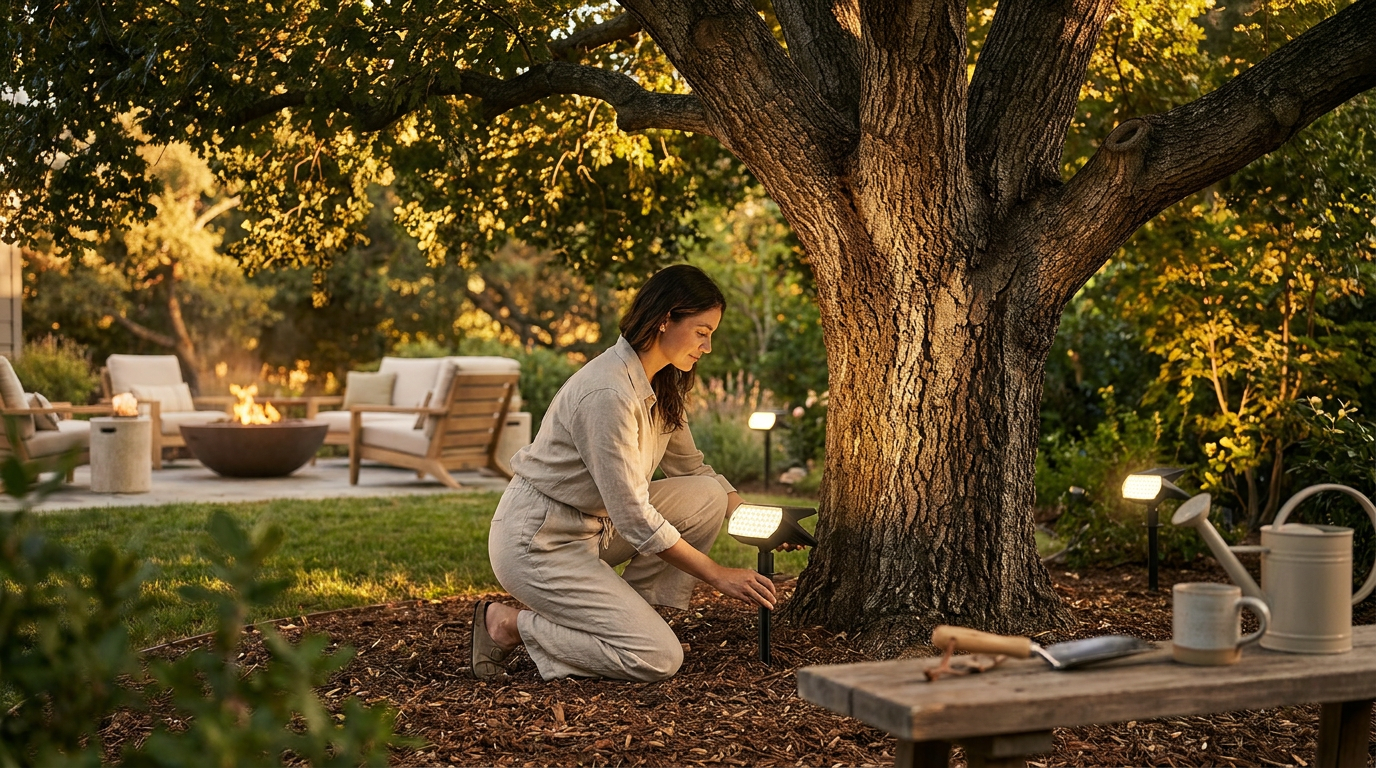 How do I install solar uplights for trees with Solar Spot Lights?