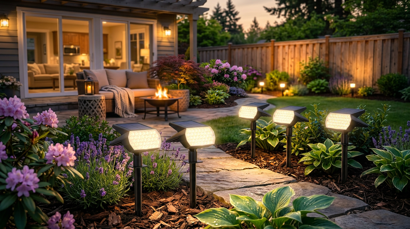 Nacinic Solar Spot Lights Enhance Spring Garden Design