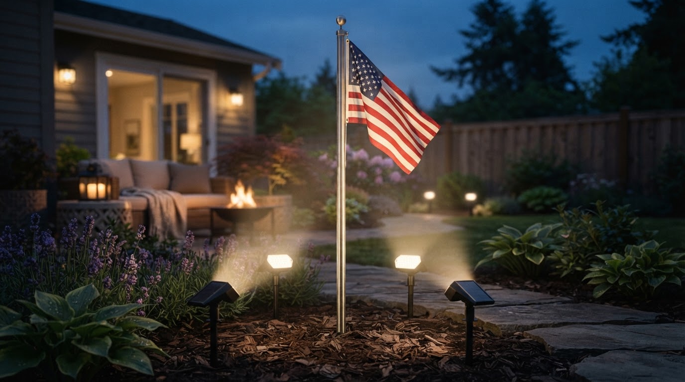 Solar Spot Lights for Flagpole Illumination