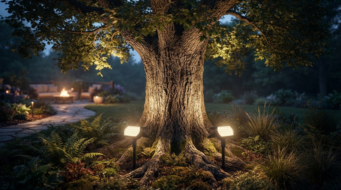 How do I use Solar Spot Lights for tree uplighting?