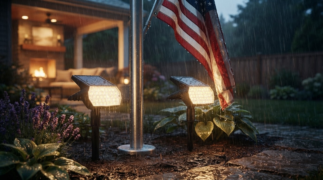 Can Solar Spot Lights Handle Heavy Rain on a Flagpole?