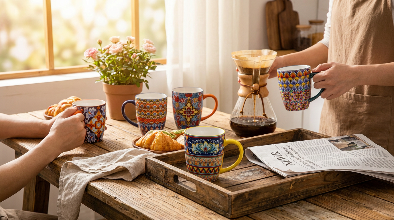 Why select Pack Of 6 Bohemian Style Porcelain Coffee Mugs?