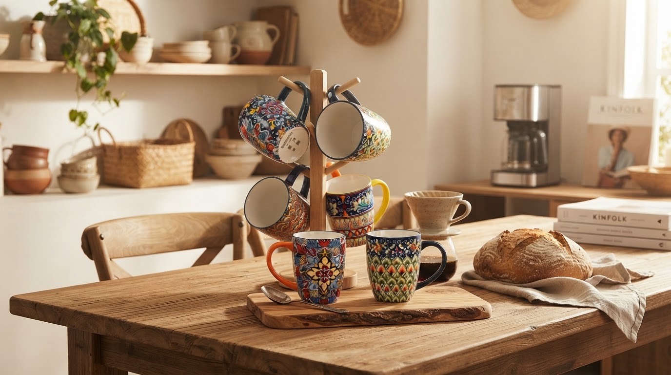 What defines Pack Of 6 Bohemian Style Porcelain Coffee Mugs?
