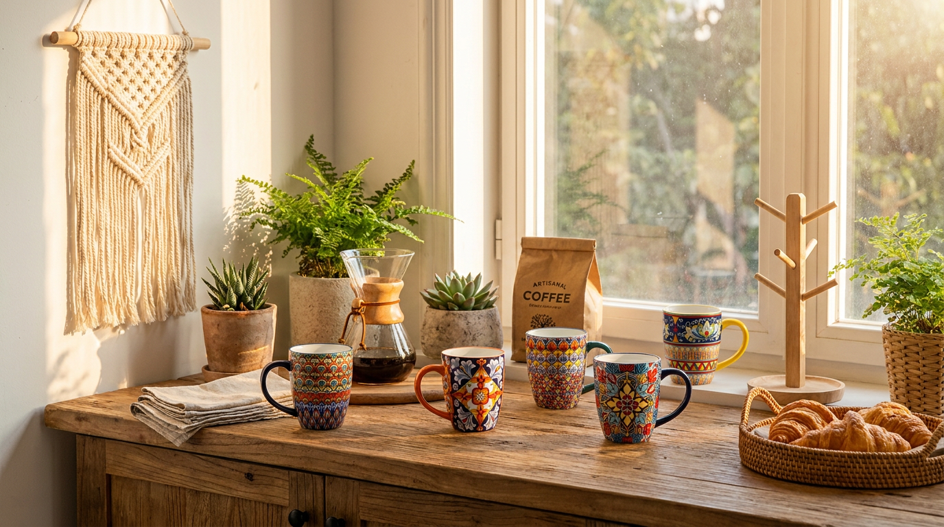Boho Chic Kitchen Decor Meets Porcelain Coffee Mugs Trend