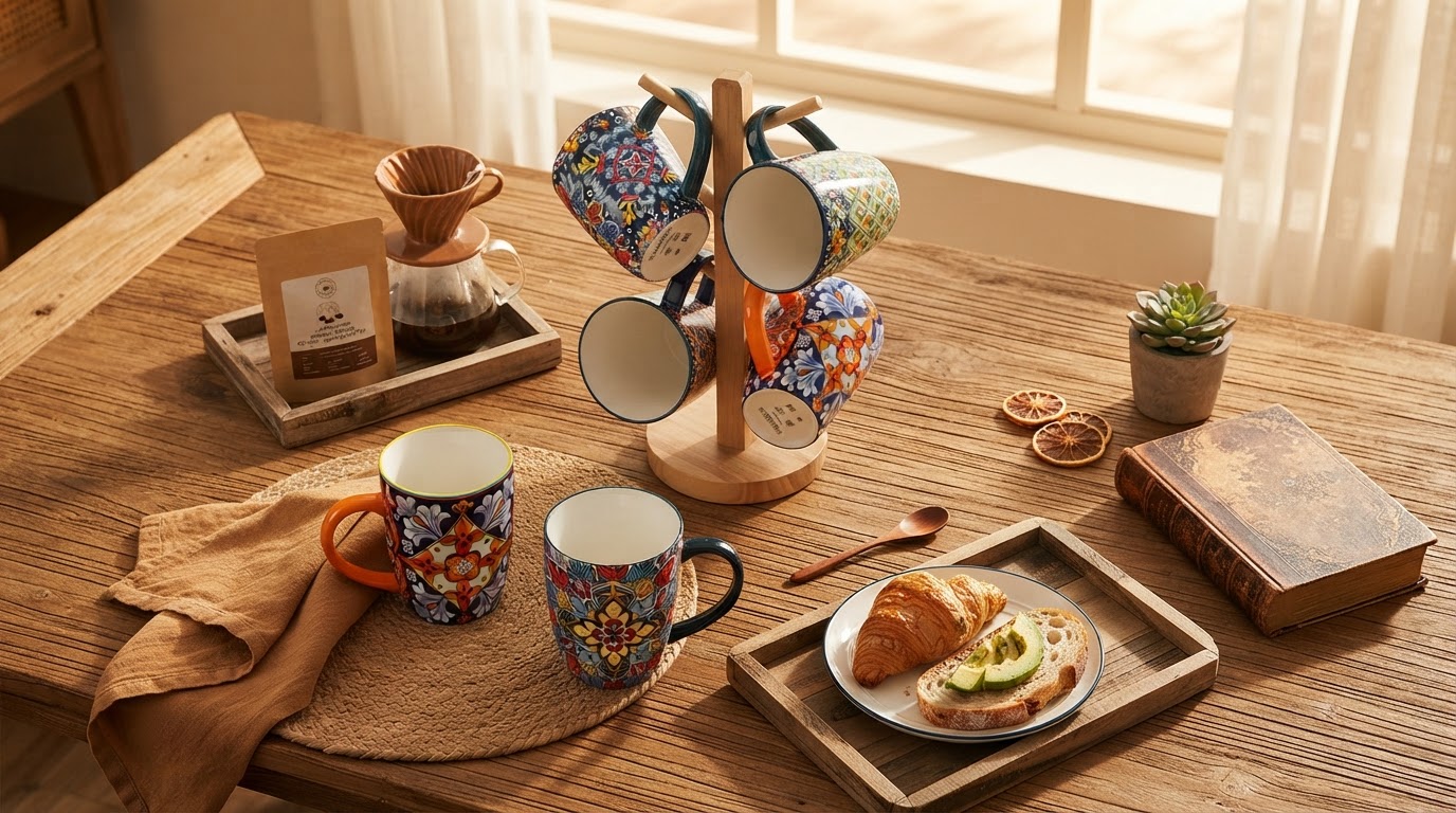 Pack Of 6 Bohemian Style Porcelain Coffee Mugs for Housewarmings