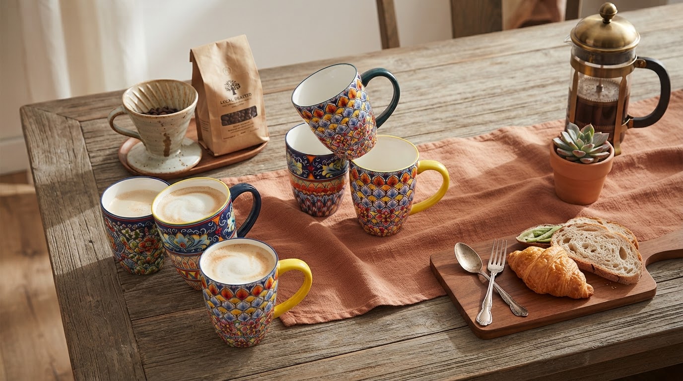 Hosting with Pack Of 6 Bohemian Style Porcelain Coffee Mugs