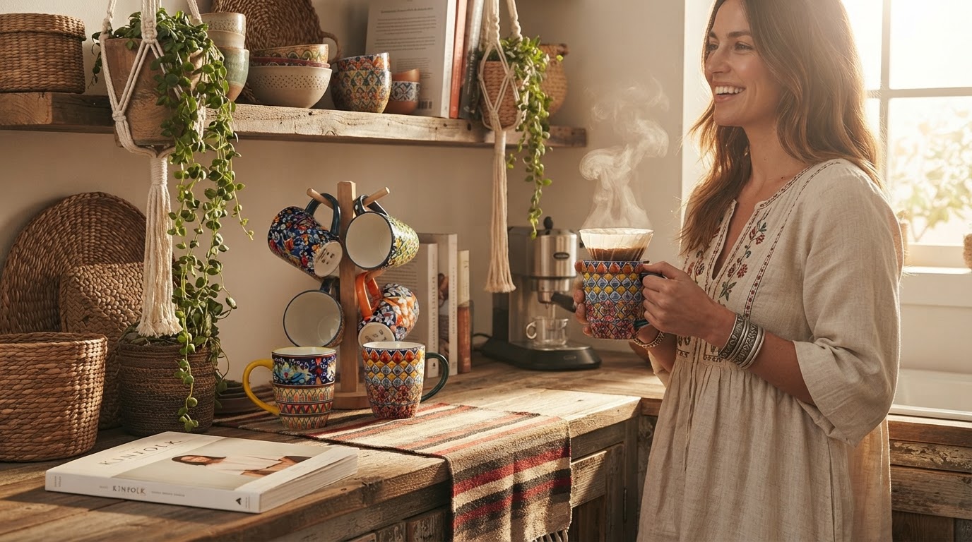 Integrating Pack Of 6 Bohemian Style Porcelain Coffee Mugs