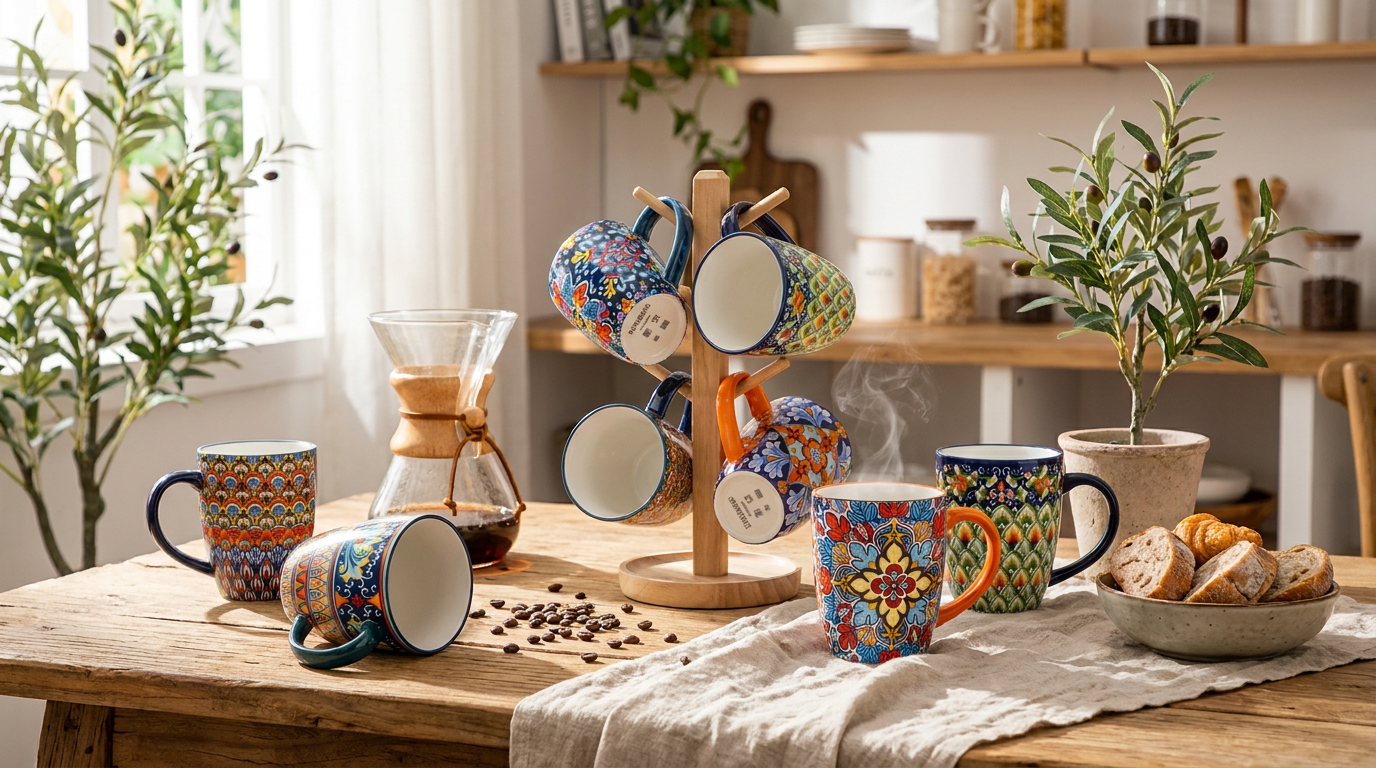 Selecting Pack Of 6 Bohemian Style Porcelain Coffee Mugs