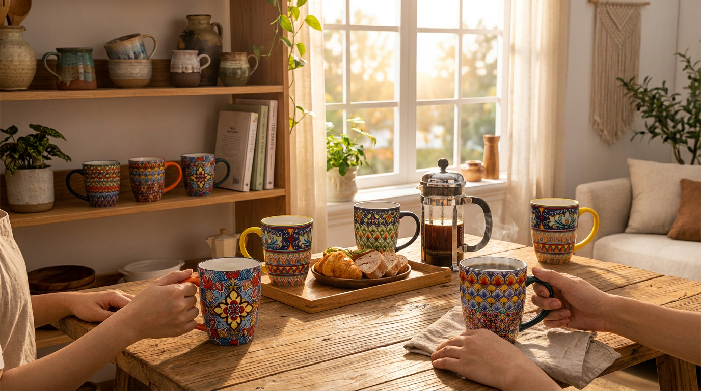 Why choose the Pack Of 6 Bohemian Style Porcelain Coffee Mugs?