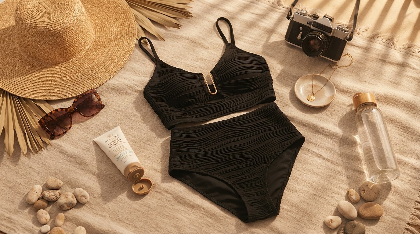 Supporting the Frame with U-Wire Cutout High Waisted Textured Swimsuit
