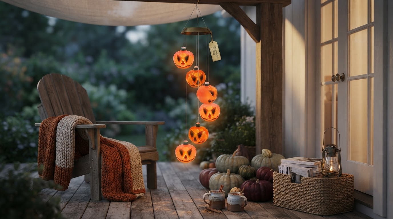 Integrating Solar Pumpkin Chime in Modern Fall Porch Design