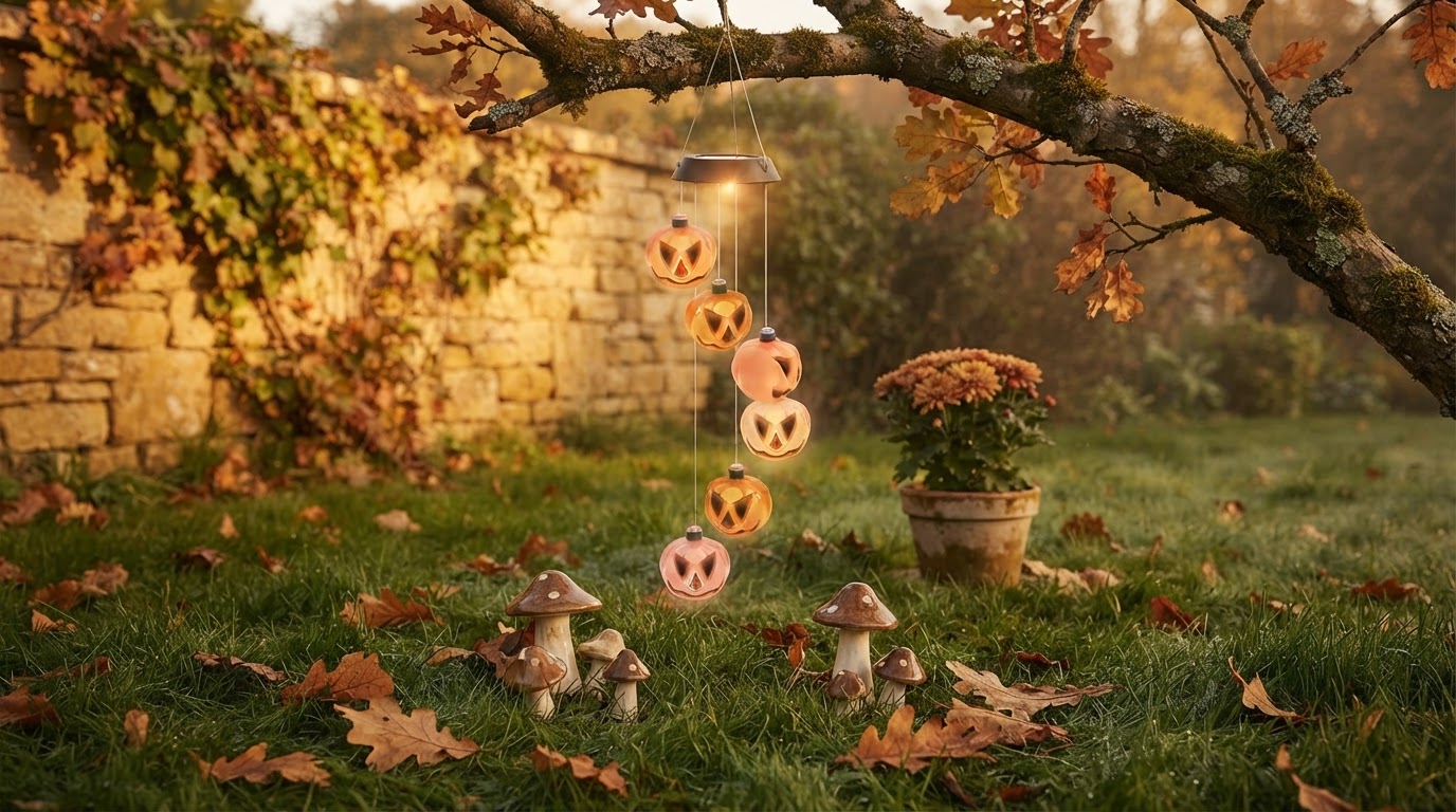 How does a Solar Pumpkin Chime function in autumn light?