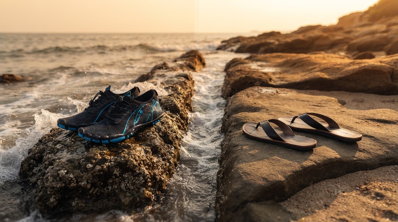 Water Shoes vs. Flip Flops for Rocky Shore Exploration