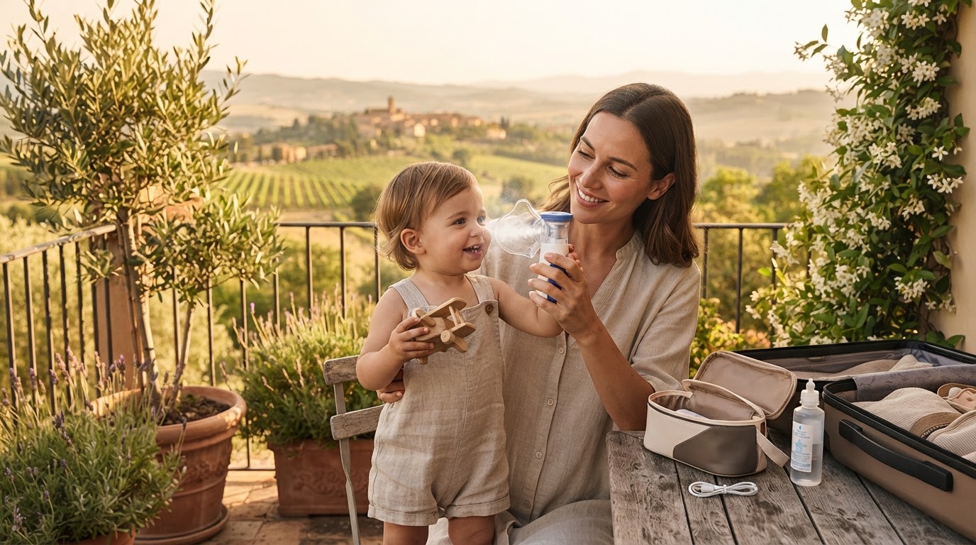 How do I use a rechargeable mesh nebulizer for travel?