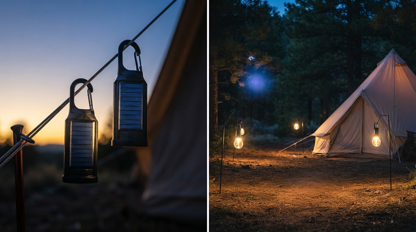 How do Solar Camping Light units secure campsite perimeters?