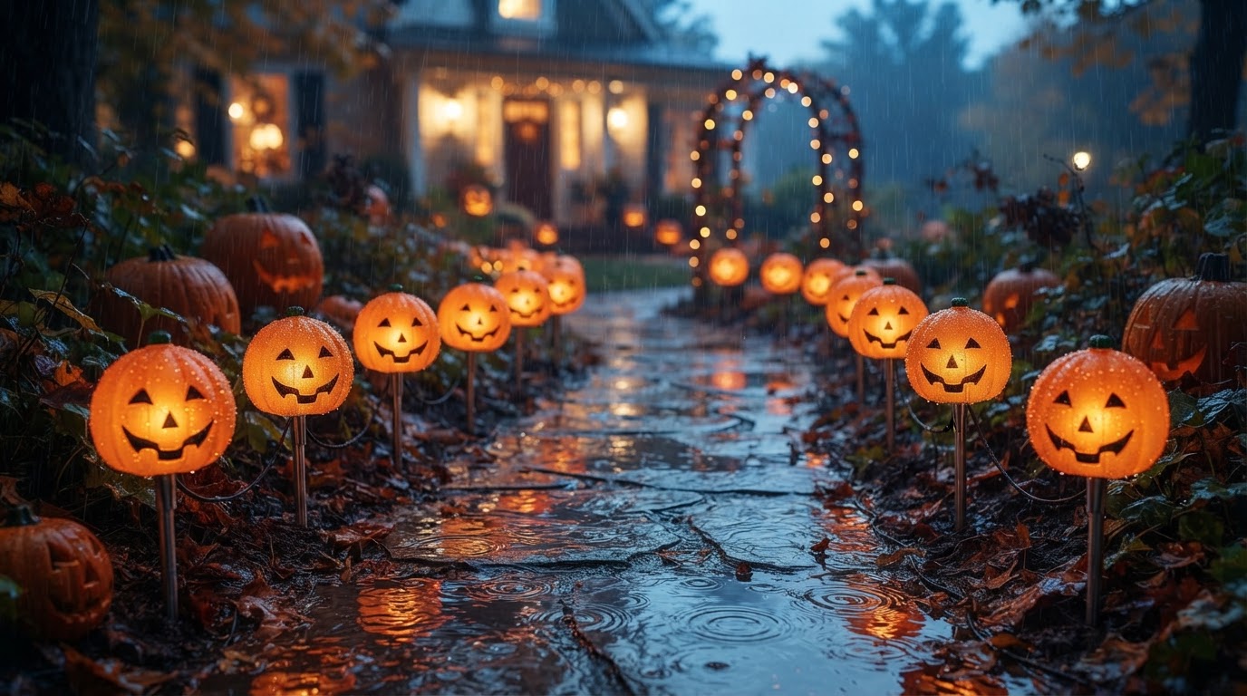 Do solar Pumpkin Stake lights last through October rain?